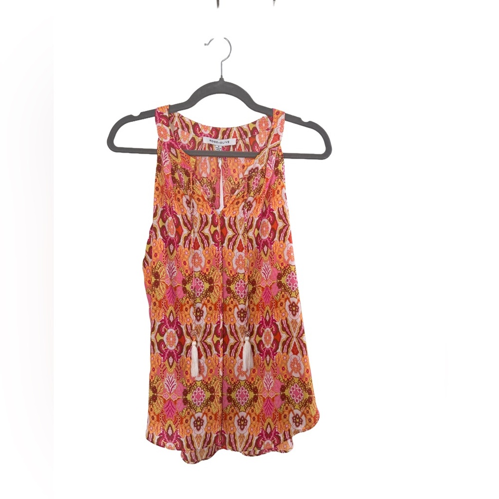 Rose & Olive Vibrant Floral Tank Top - Pink and Orange